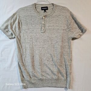 Bonobos Medium Slim Fit Grey Heathered 100% Linen Henley preppy lightweight